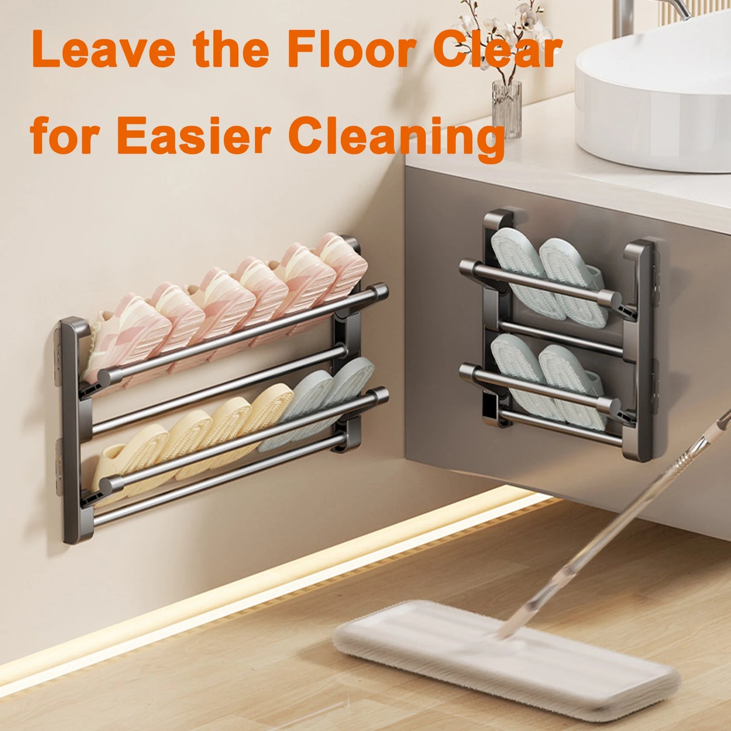 2025 Bathroom slipper rack wall-mounted non-punching toilet door shoe rack drain multi-functional folding shoe storage rack